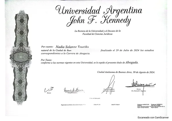 Abogada &ndash; Universidad Argentina John F. Kennedy, 2024